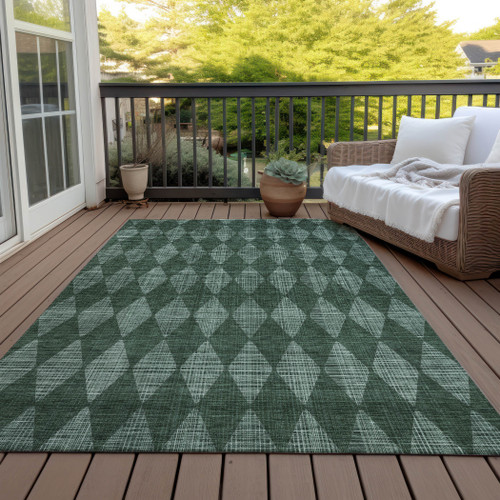 8' X 10' Olive Green And Charcoal Geometric Washable Indoor Outdoor Area Rug