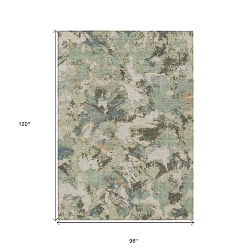 8' X 10' Beige Brown And Green Floral Washable Indoor Outdoor Area Rug