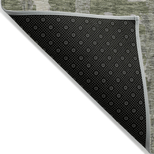 8' Olive Green Gray And Beige Round Striped Washable Indoor Outdoor Area Rug