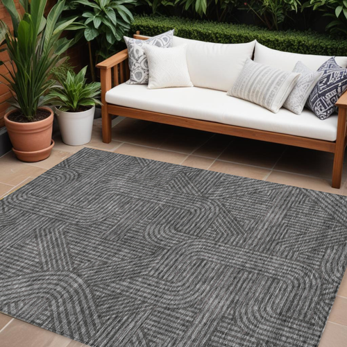 8' X 10' Charcoal And Gray Abstract Washable Indoor Outdoor Area Rug