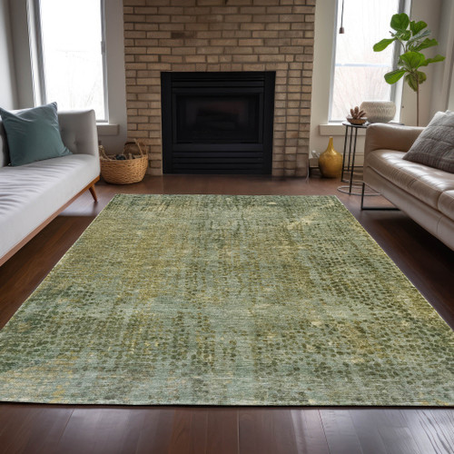 8' X 10' Green And Ivory Abstract Washable Indoor Outdoor Area Rug - Green, Ivory