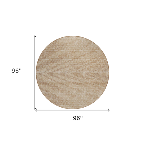 8' Khaki And Brown Round Abstract Washable Indoor Outdoor Area Rug