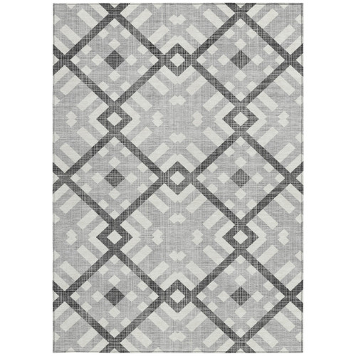 9' X 12' Gray Charcoal And Ivory Geometric Washable Indoor Outdoor Area Rug