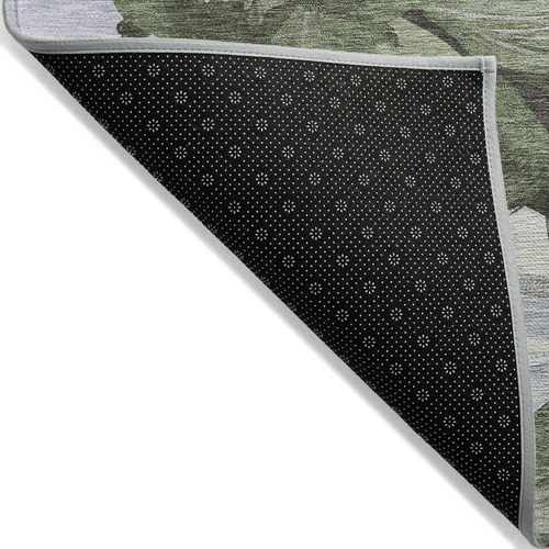 8' X 10' Olive Green And Fern Green Floral Washable Indoor Outdoor Area Rug