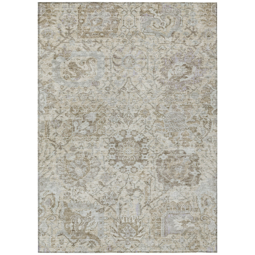 10' X 14' Ivory Brown And Gray Damask Washable Indoor Outdoor Area Rug