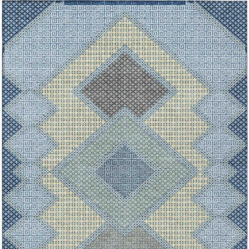 8' X 10' Denim Blue Gray And Brown Geometric Washable Indoor Outdoor Area Rug