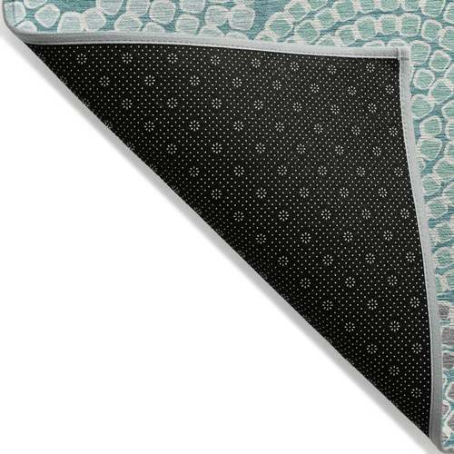 9' X 12' Teal Blue Beige And Gray Geometric Washable Indoor Outdoor Area Rug