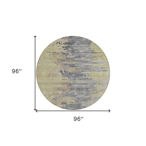 8' Pewter Silver And Gray Round Abstract Washable Indoor Outdoor Area Rug