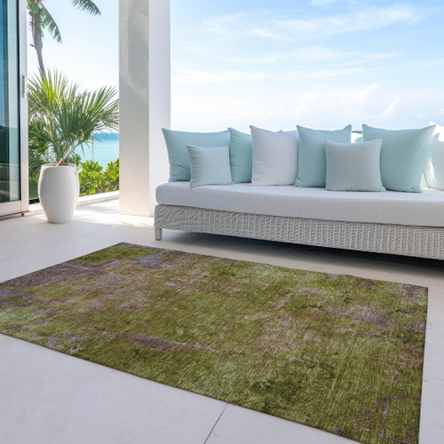10' X 14' Green Abstract Washable Indoor Outdoor Area Rug