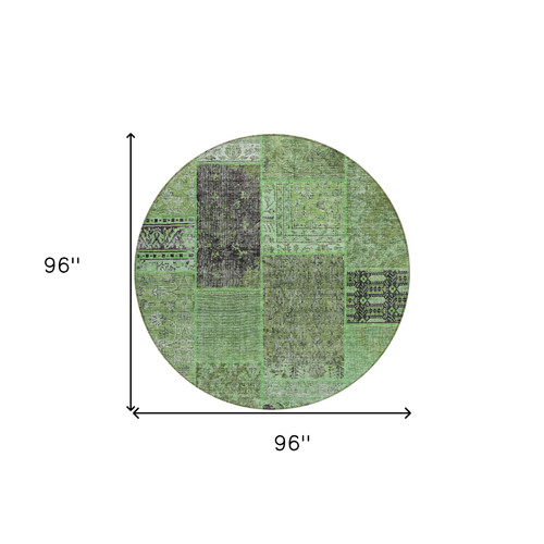 8' Green And Olive Green Round Patchwork Washable Indoor Outdoor Area Rug