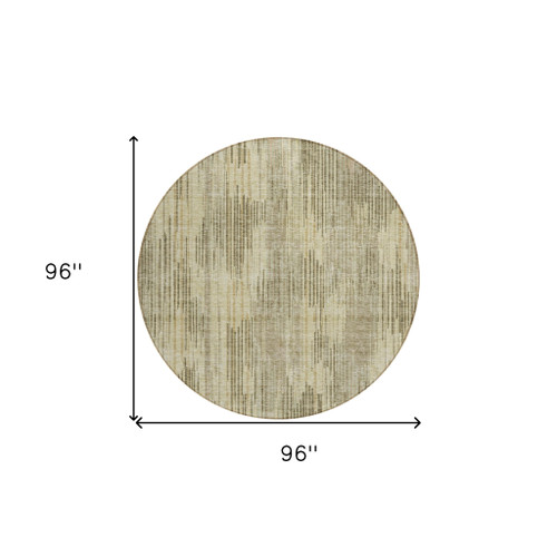 8' Brown And Green Round Striped Washable Indoor Outdoor Area Rug