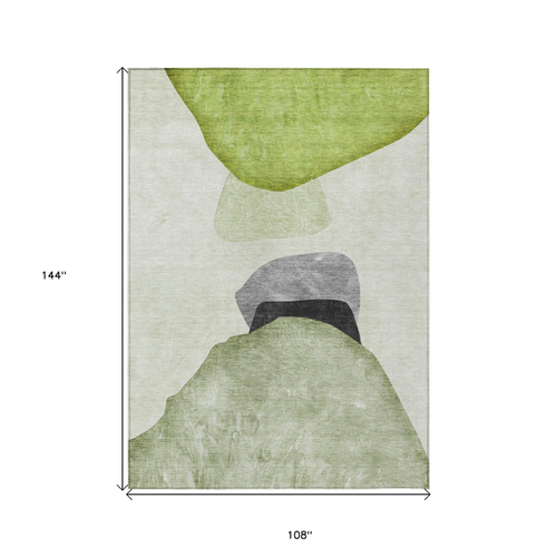 9' X 12' Green Black and Gray Abstract Washable Non Skid Indoor Outdoor Area Rug