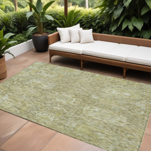 8' X 10' Sage And Green Damask Washable Indoor Outdoor Area Rug