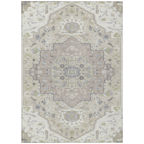 8' X 10' Ivory Beige And Gray Oriental Washable Indoor Outdoor Area Rug