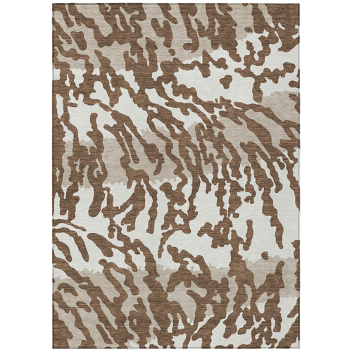 9' X 12' Chocolate Beige And Ivory Animal Print Washable Indoor Outdoor Area Rug