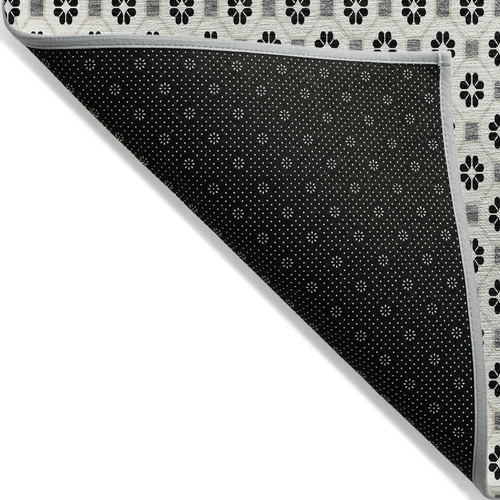 8' X 10' Ivory And Black Floral Washable Indoor Outdoor Area Rug