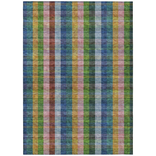 10' X 14' Navy Blue Pink And Sage Plaid Washable Indoor Outdoor Area Rug