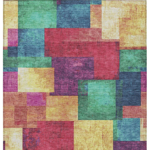 9' X 12' Gold Navy Blue And Purple Geometric Washable Indoor Outdoor Area Rug