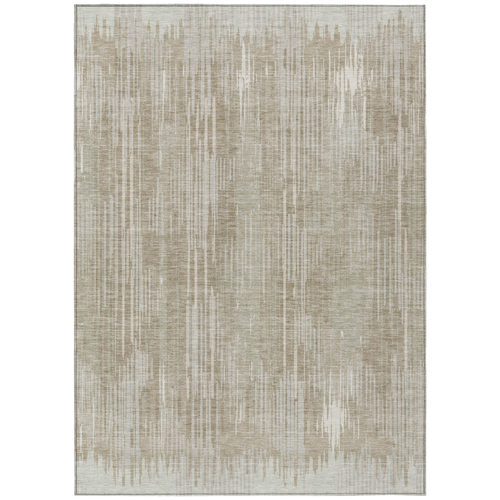 8' X 10' Beige And Ivory Striped Washable Indoor Outdoor Area Rug