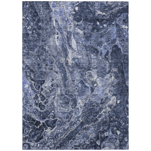 8' X 10' Navy Blue And Gray Abstract Washable Indoor Outdoor Area Rug