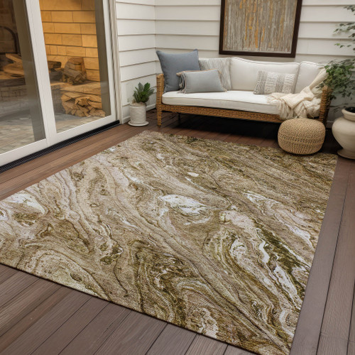 9' X 12' Brown Tan And Beige Abstract Washable Indoor Outdoor Area Rug
