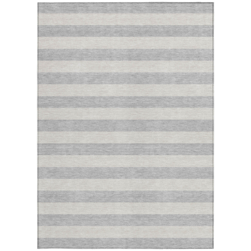8' X 10' Gray and Ivory Striped Washable Non Skid Indoor Outdoor Area Rug
