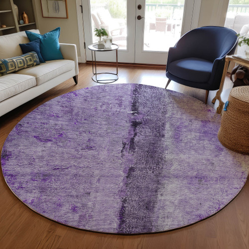 8' Purple Lavender And Lilac Round Abstract Washable Indoor Outdoor Area Rug