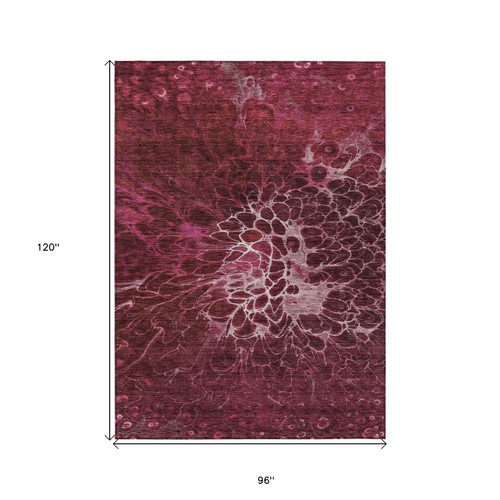 8' X 10' Merlot Blush And Gray Abstract Washable Indoor Outdoor Area Rug