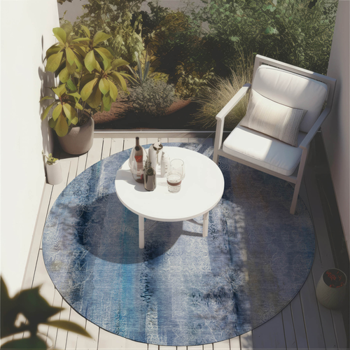 8' Round Blue Round Washable Non Skid Indoor Outdoor Area Rug