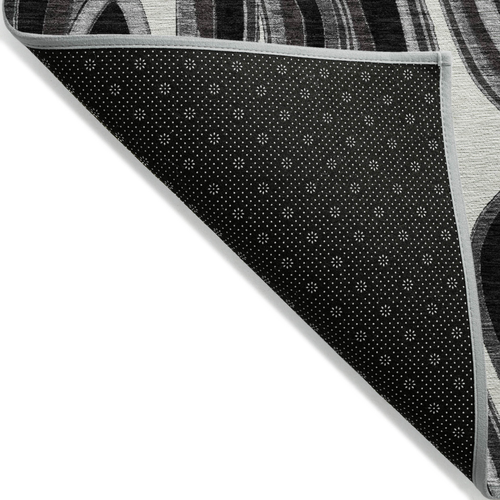 10' X 14' Black Gray And White Abstract Washable Indoor Outdoor Area Rug