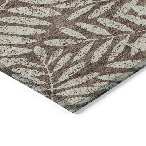 10' X 14' Brown And Beige Floral Washable Indoor Outdoor Area Rug