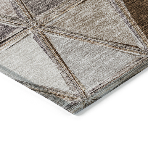 9' X 12' Brown Beige And Khaki Geometric Washable Indoor Outdoor Area Rug
