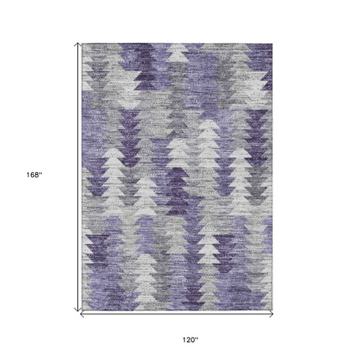 10' X 14' Purple Lavender And Gray Geometric Washable Indoor Outdoor Area Rug