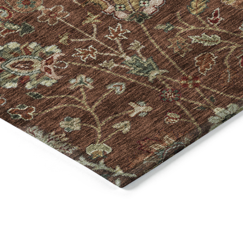 10' X 14' Brown Tan And Red Floral Washable Indoor Outdoor Area Rug
