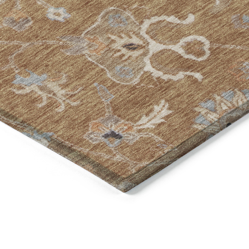 10' X 14' Copper Ivory And Black Floral Washable Indoor Outdoor Area Rug