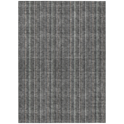 10' X 14' Gray And Silver Striped Washable Indoor Outdoor Area Rug