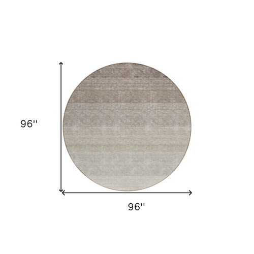 8' Brown And Ivory Round Ombre Washable Indoor Outdoor Area Rug