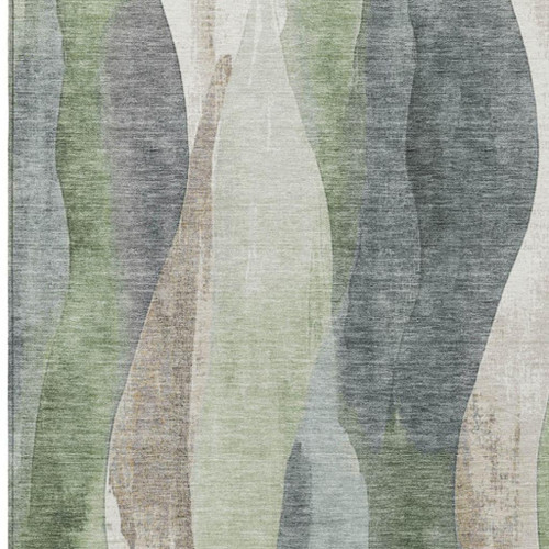 5' X 8' Fern Green And Gray Abstract Washable Indoor Outdoor Area Rug - Fern Green, Gray
