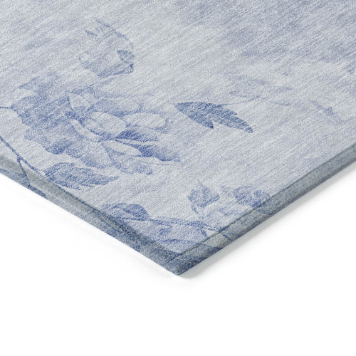 5' X 8' Sky Blue And Denim Blue Floral Washable Indoor Outdoor Area Rug