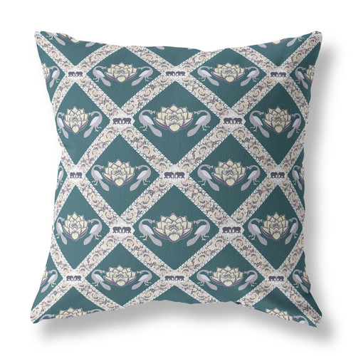 26" X 26" Dark Blue And Gray Blown Seam Geometric Indoor Outdoor Throw Pillow