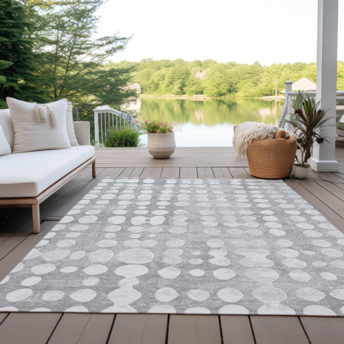 5' X 8' Gray And Ivory Abstract Washable Indoor Outdoor Area Rug