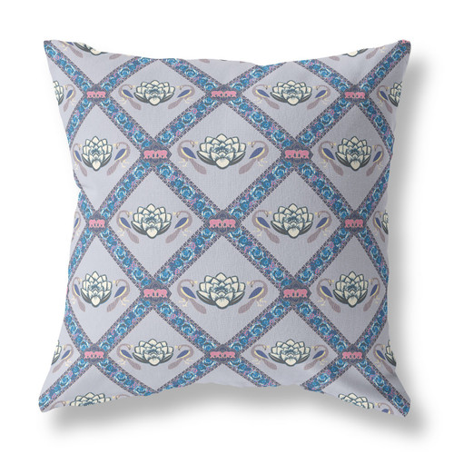 18" X 18" Gray And Pink Blown Seam Geometric Indoor Outdoor Throw Pillow Decor