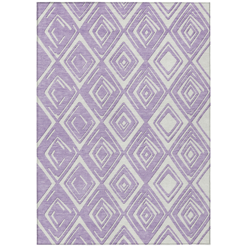 5' X 8' Lavender And Ivory Geometric Washable Indoor Outdoor Area Rug