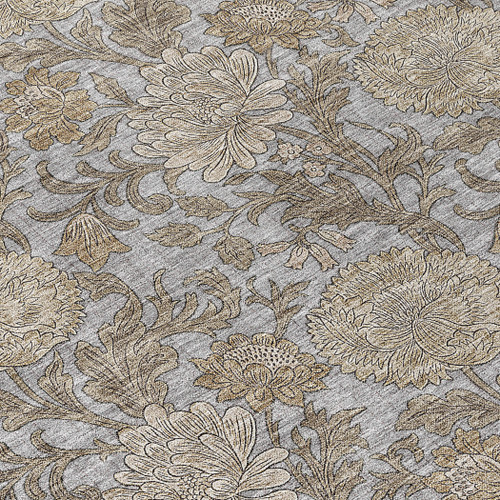 5' X 8' Gray Silver And Taupe Floral Washable Indoor Outdoor Area Rug