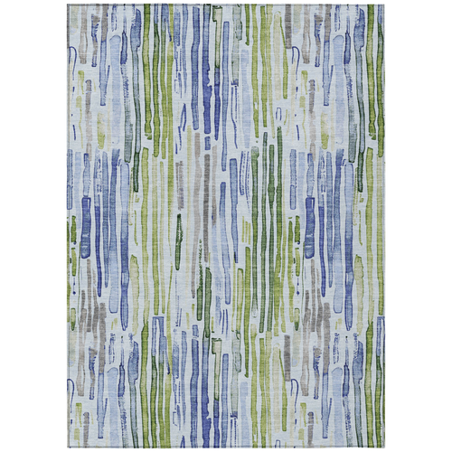 3' X 5' Sky Blue And Fern Green Striped Washable Indoor Outdoor Area Rug