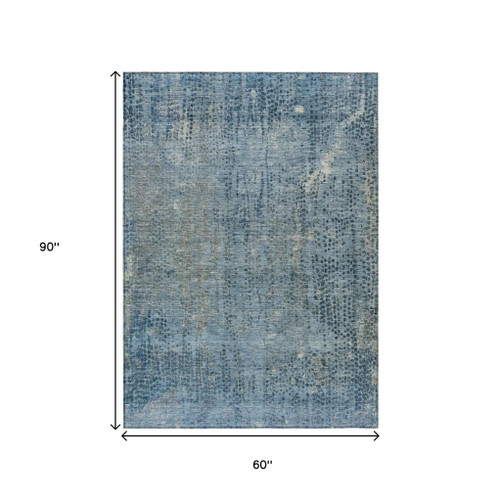 5' X 8' Blue And Ivory Abstract Washable Indoor Outdoor Area Rug - Blue, Ivory