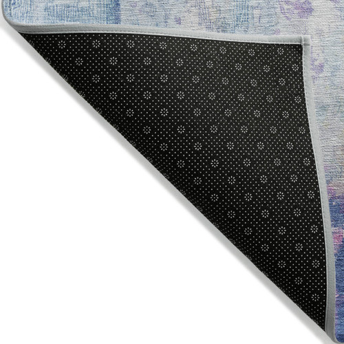 5' X 8' Blue Peach And Sky Blue Abstract Washable Indoor Outdoor Area Rug