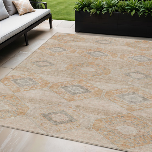 5' X 8' Copper And Gray Aztec Washable Indoor Outdoor Area Rug