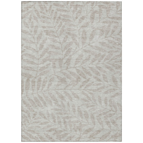 5' X 8' Taupe And Beige Floral Washable Indoor Outdoor Area Rug