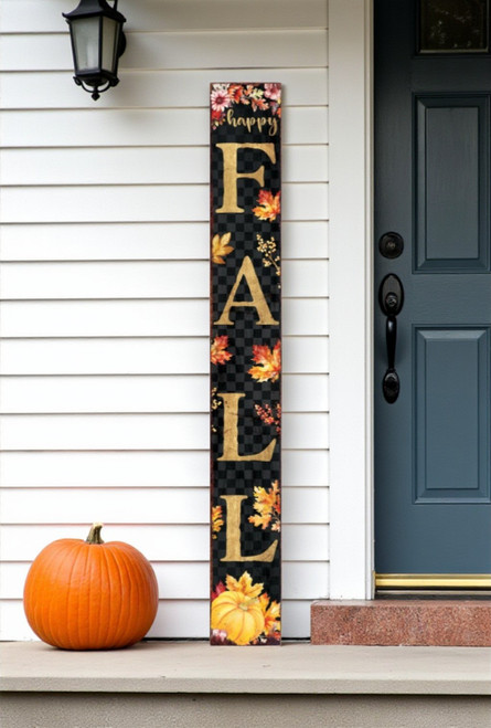 72" Black Gold And Orange Solid Wood Floral Bouquet Happy Fall Porch Sign